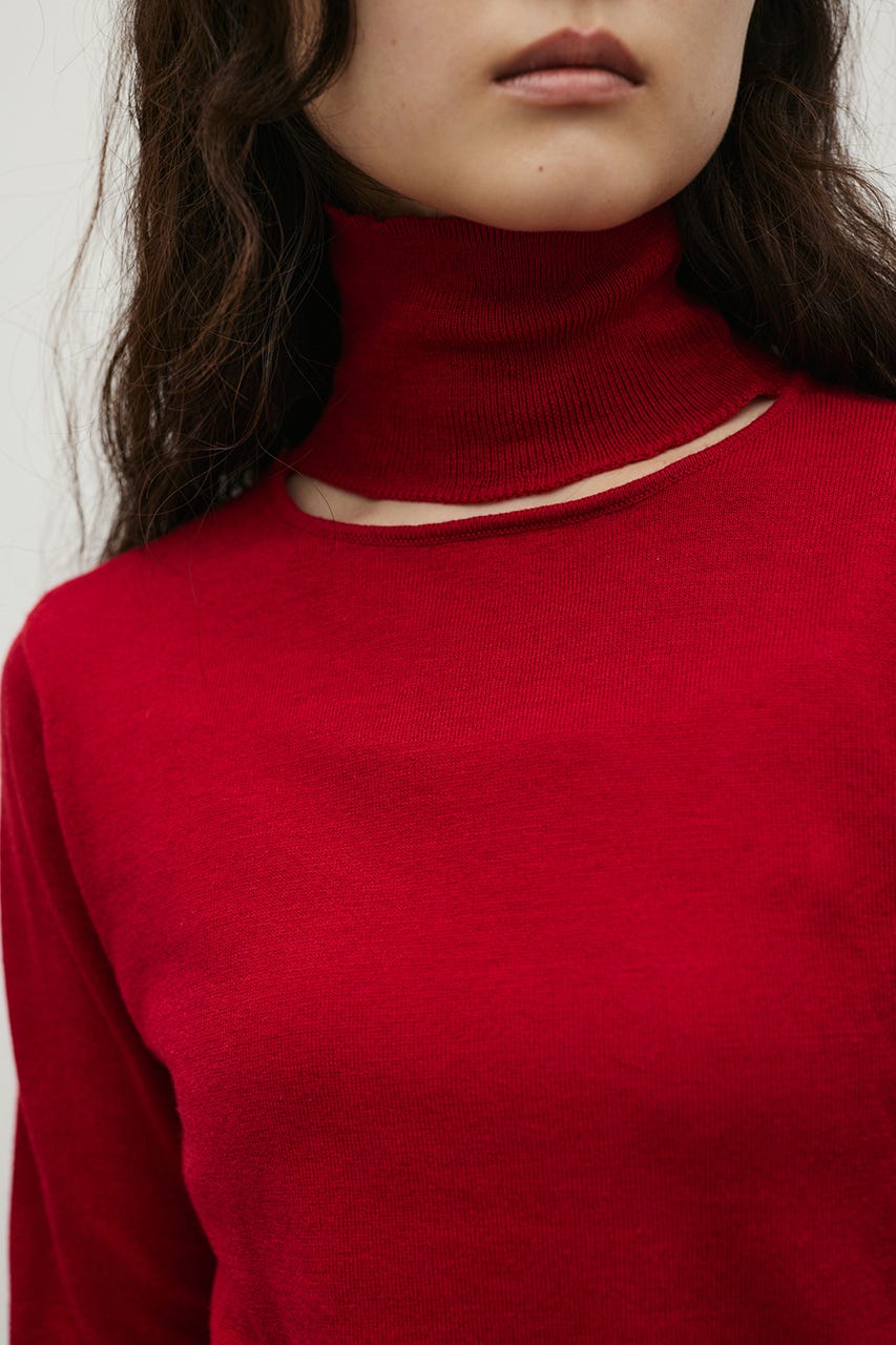 ウォッシャブル2WAYハイネックニット RED FREE