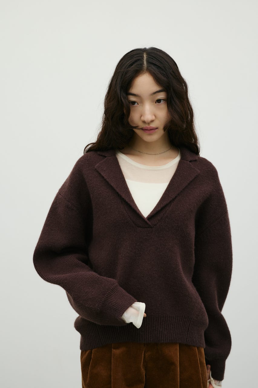 テーラーカラーニットトップ BRN FREE
