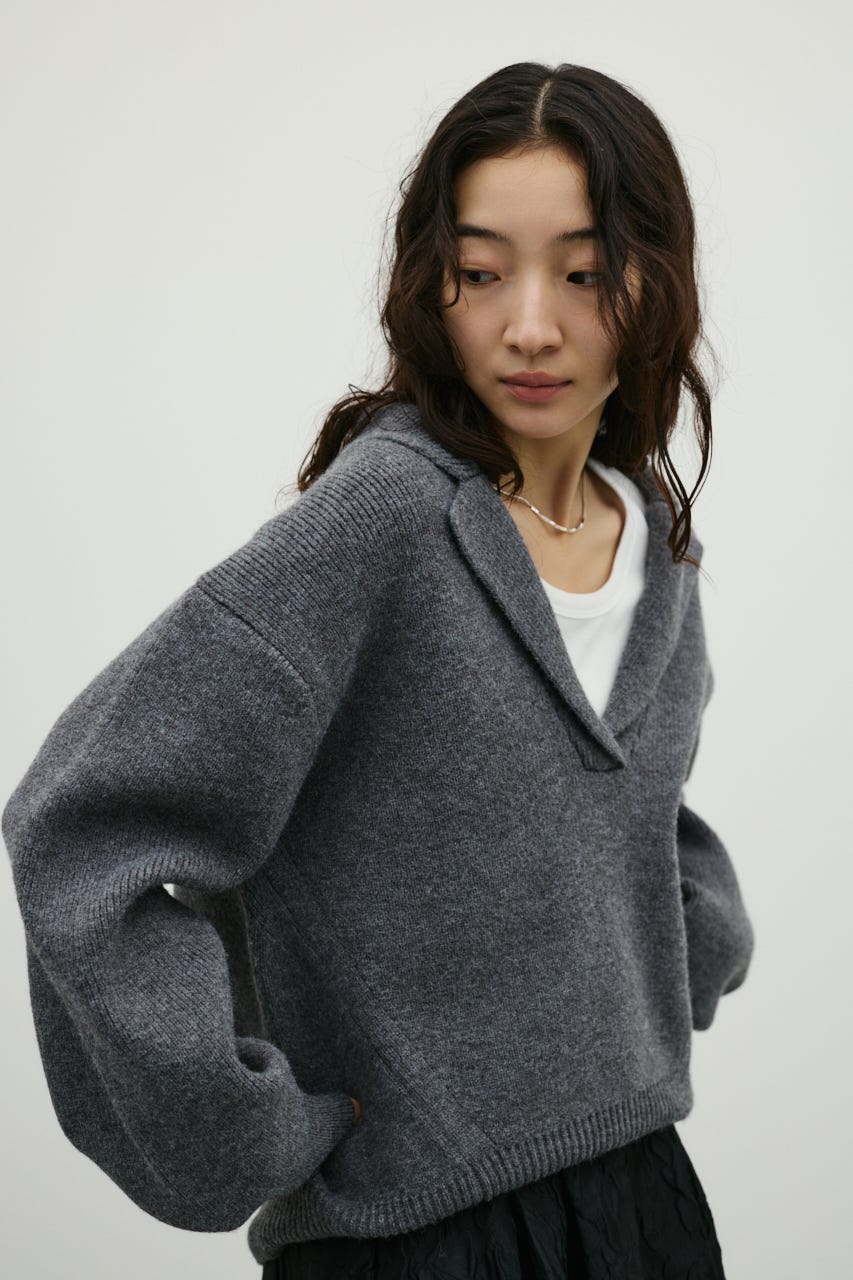 テーラーカラーニットトップ GRY FREE