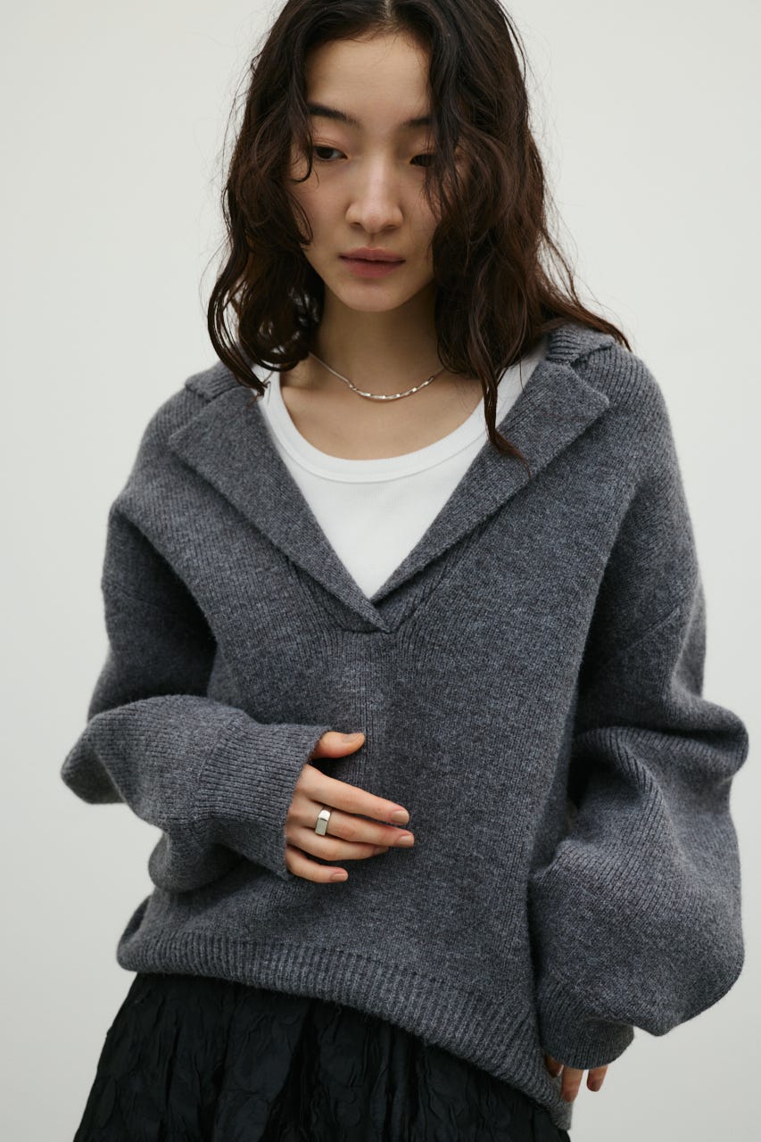 テーラーカラーニットトップ GRY FREE