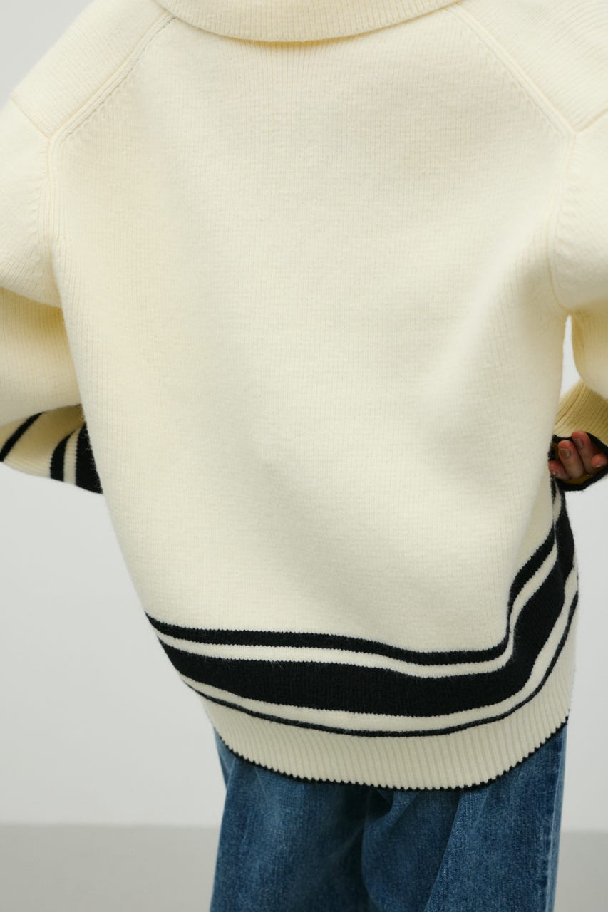 テーラーカラーニットトップ 柄WHT FREE