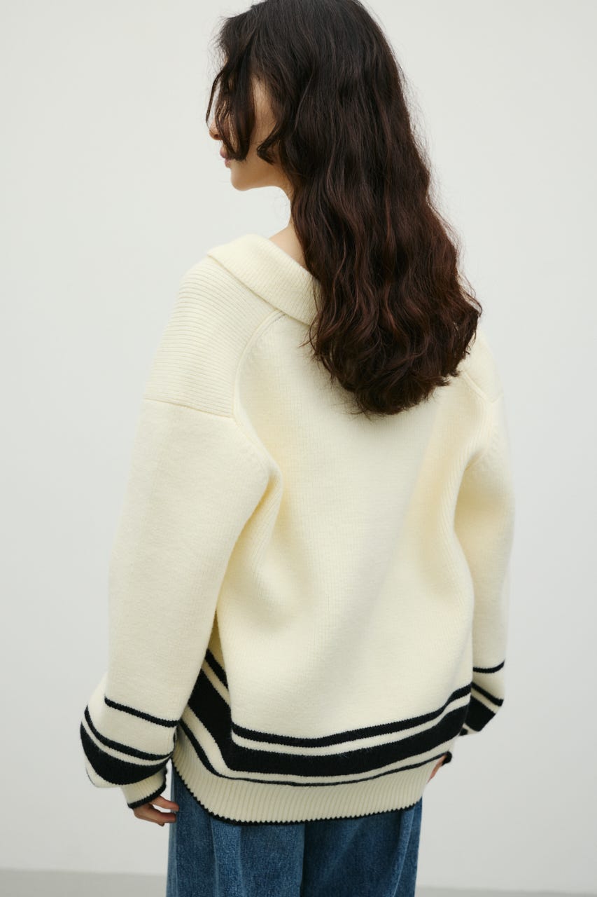 テーラーカラーニットトップ 柄WHT FREE