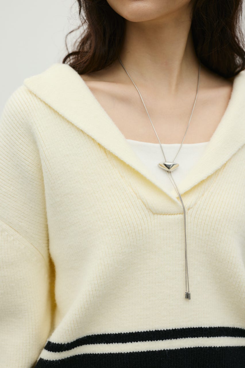 テーラーカラーニットトップ 柄WHT FREE