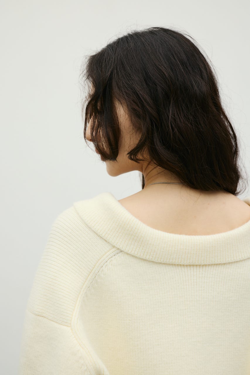 テーラーカラーニットトップ 柄WHT FREE