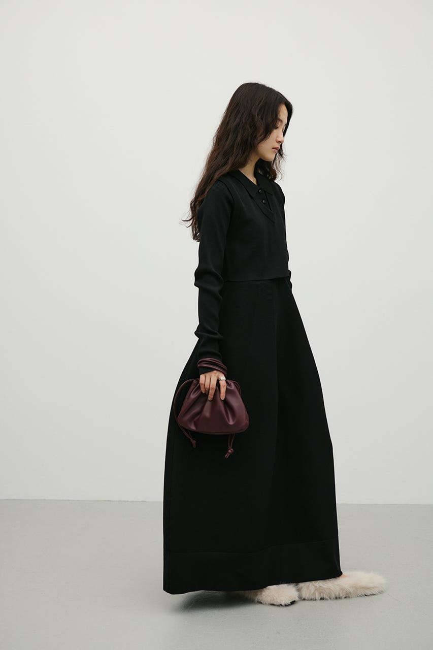 2ピースベストレイヤードワンピース BLK S