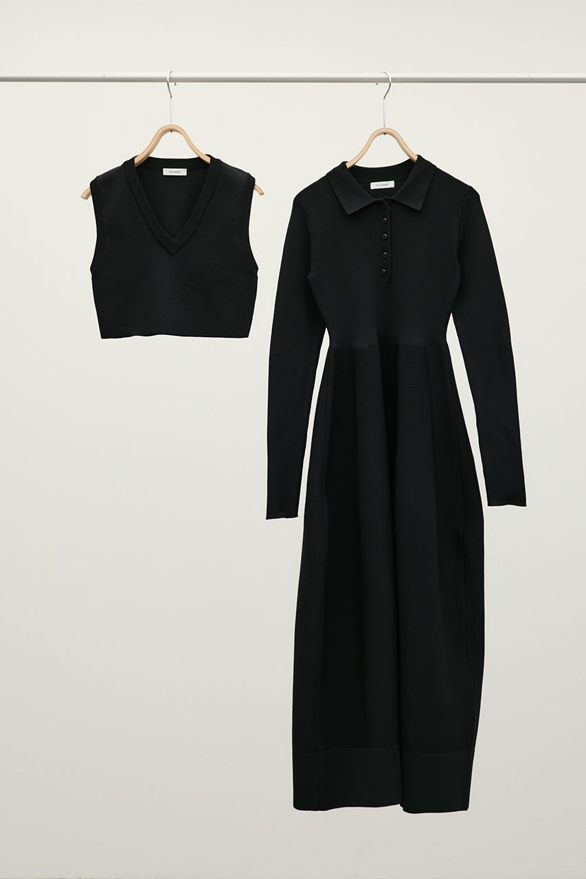 2ピースベストレイヤードワンピース BLK S