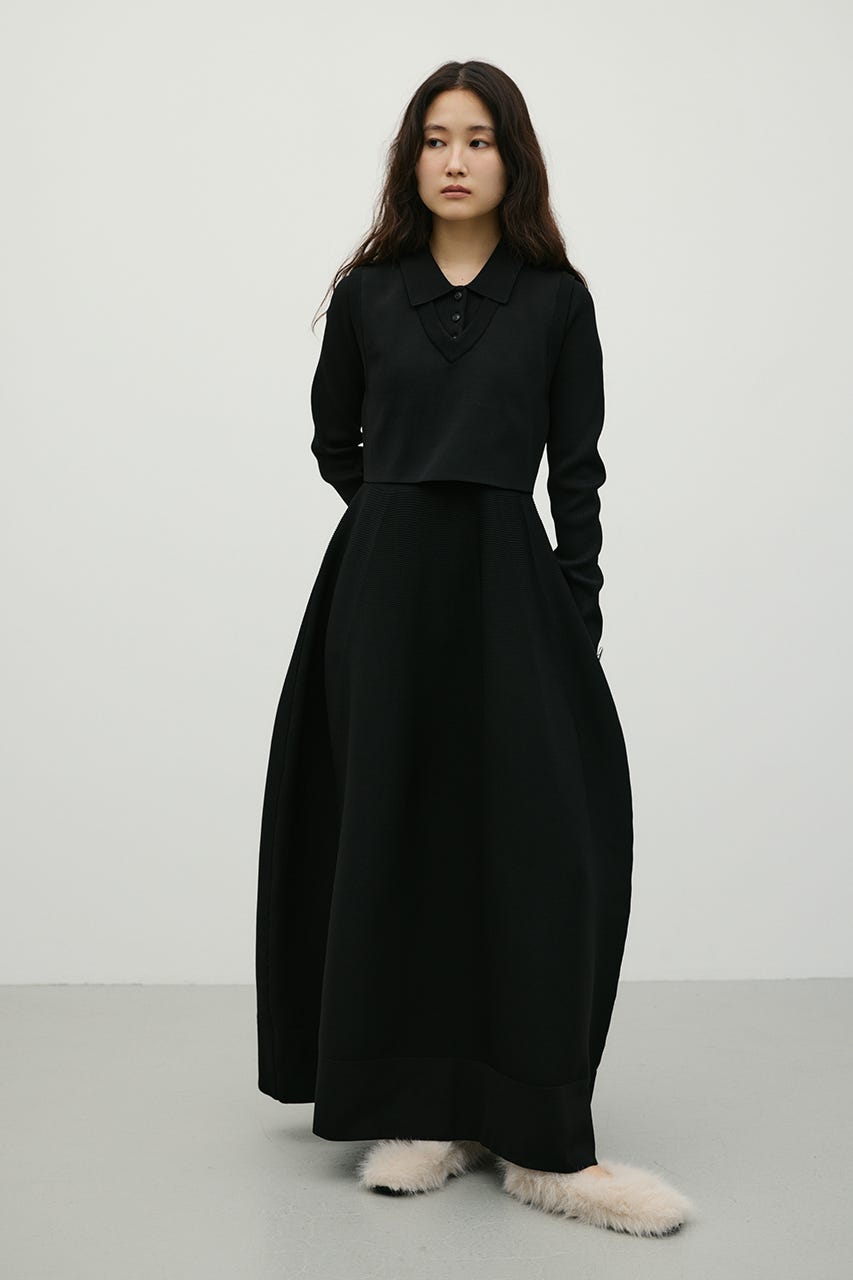 2ピースベストレイヤードワンピース BLK S