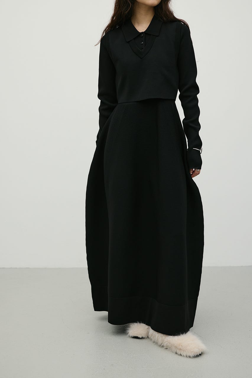 2ピースベストレイヤードワンピース BLK S