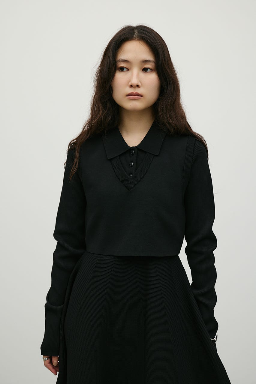 2ピースベストレイヤードワンピース BLK S