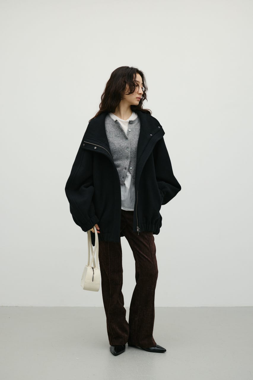 ウールZIPミディコート BLK FREE