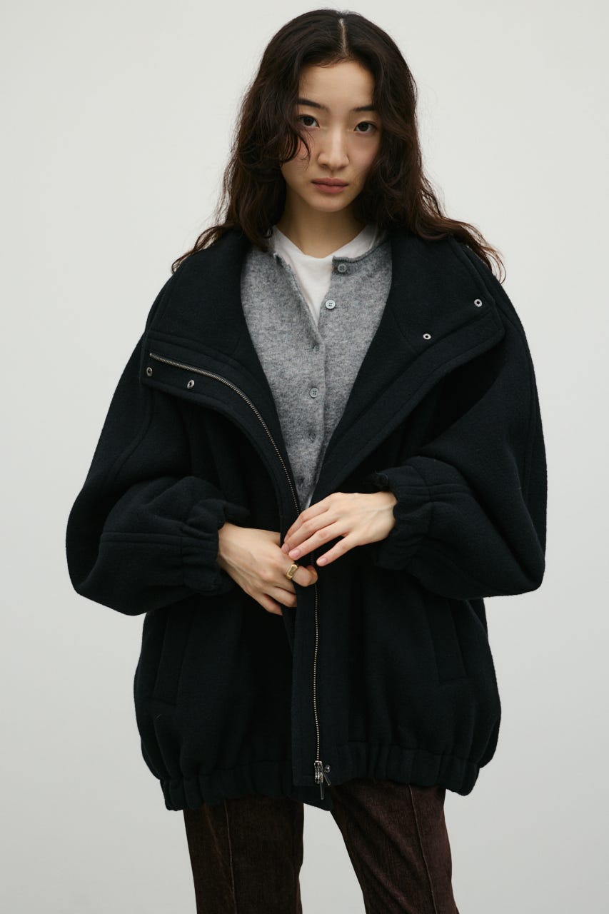 ウールZIPミディコート BLK FREE