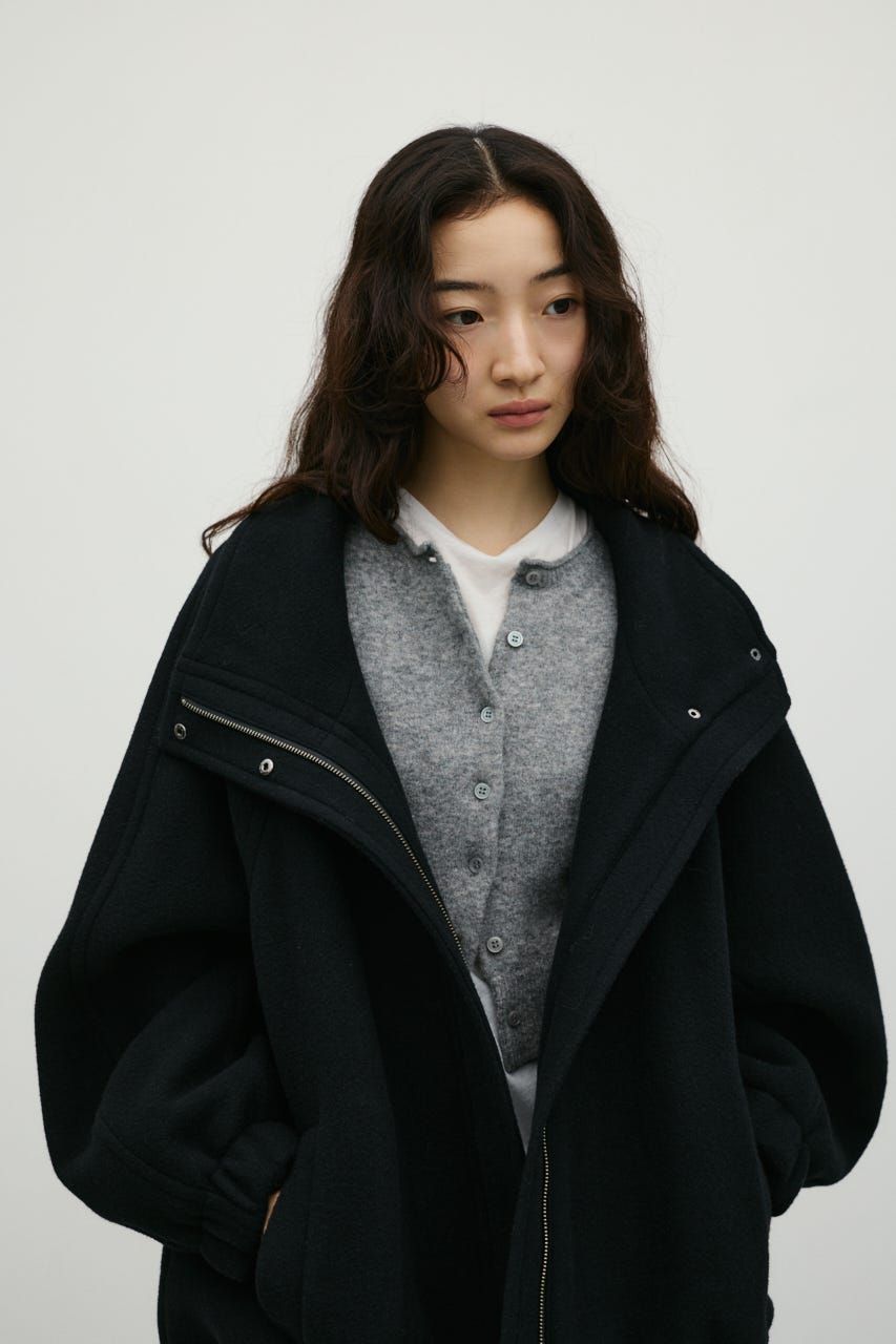 ウールZIPミディコート BLK FREE