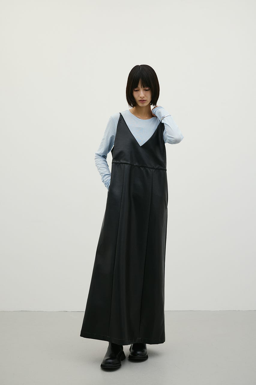 フェイクレザーキャミワンピース BLK FREE