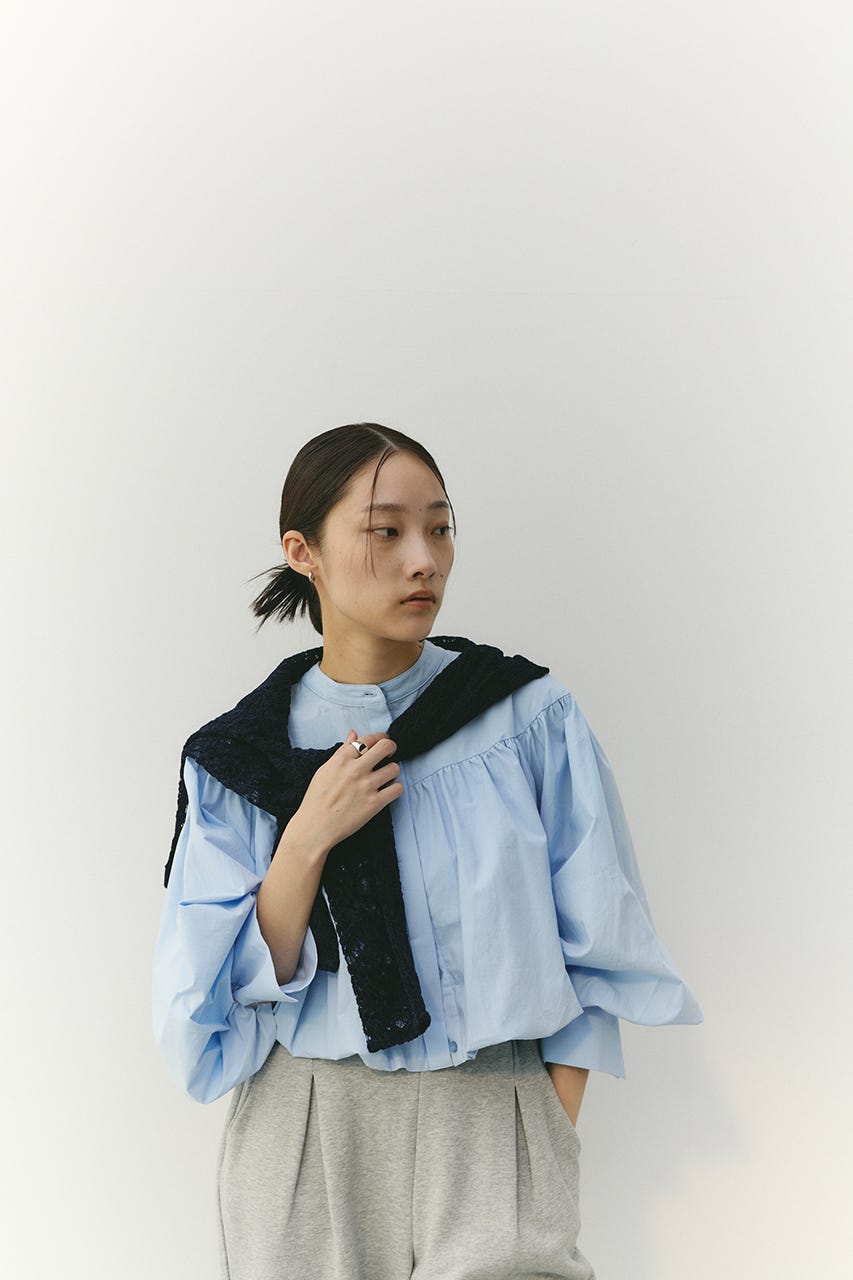ギャザーバルーンブラウス SAX FREE