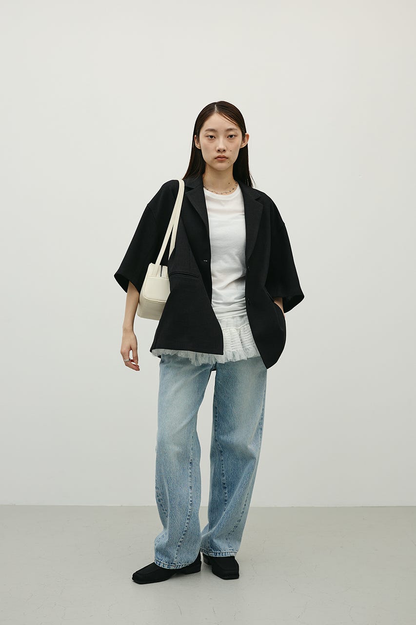 リネンライクテーラージャケット BLK FREE