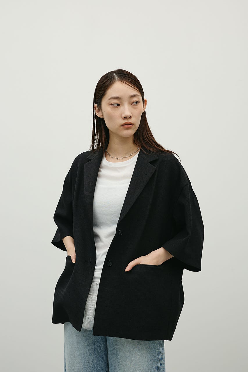 リネンライクテーラージャケット BLK FREE