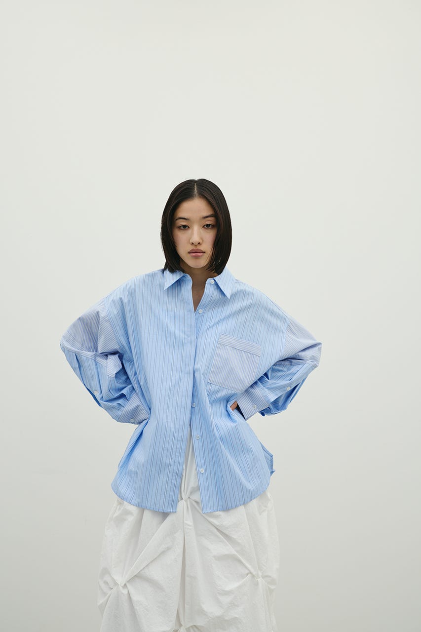 パネルオーバーシャツ 柄BLU FREE