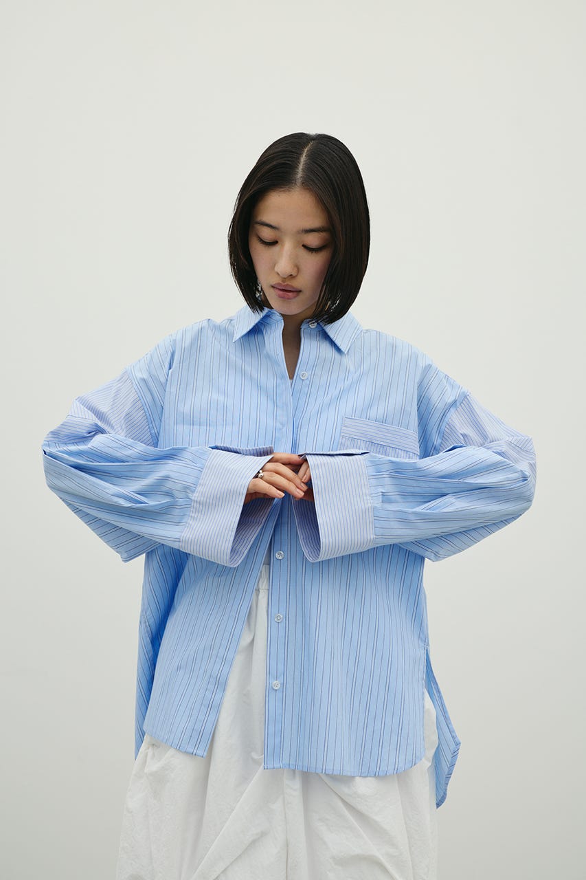 パネルオーバーシャツ 柄BLU FREE