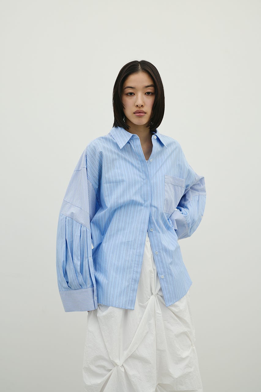 パネルオーバーシャツ 柄BLU FREE