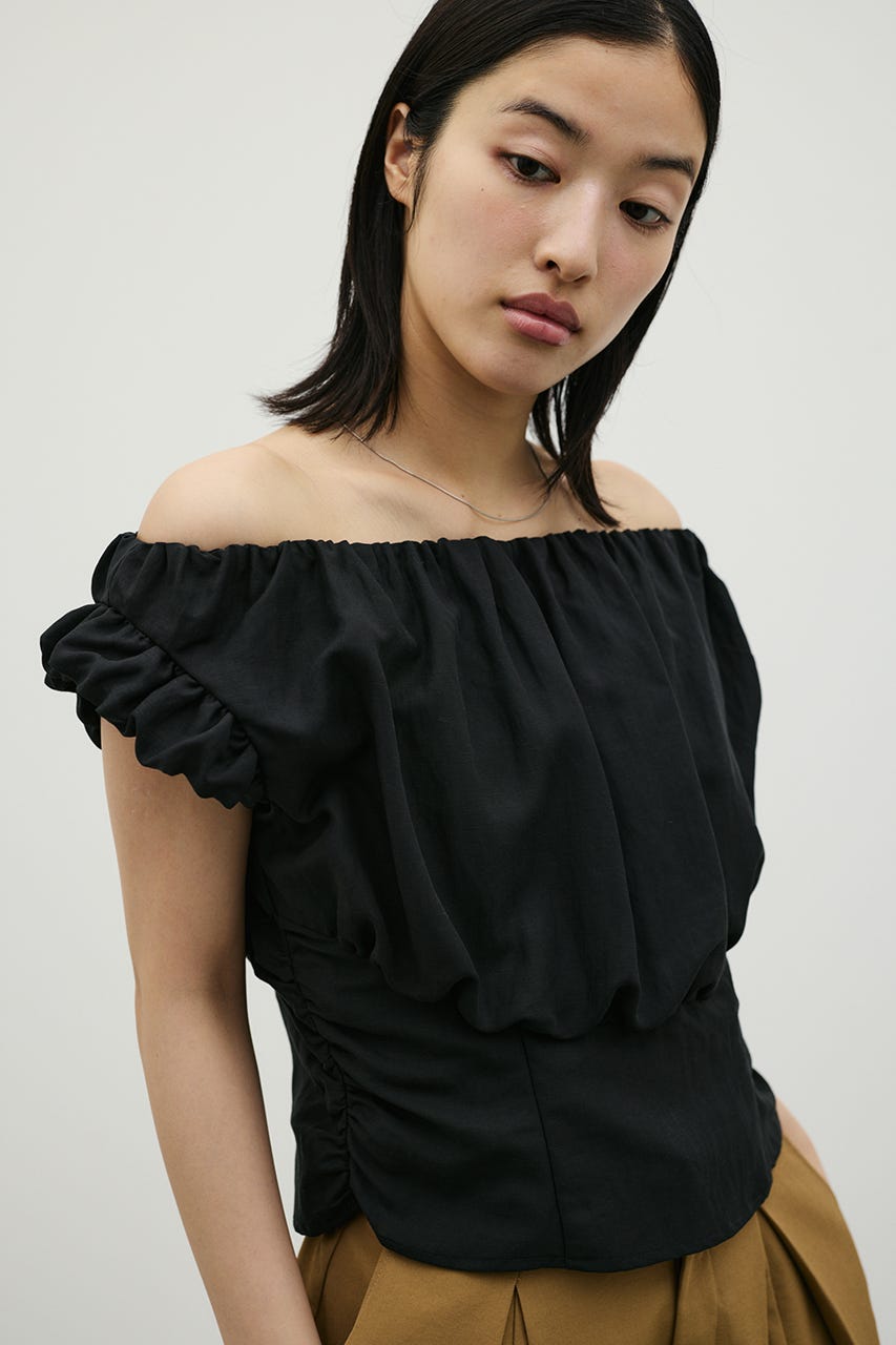 オフショルギャザーコルセットトップ BLK FREE