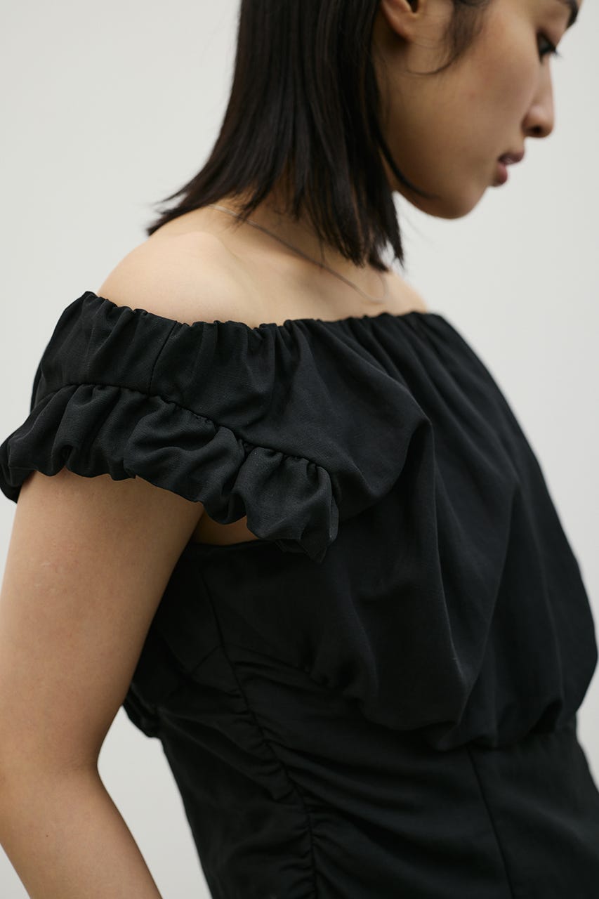 オフショルギャザーコルセットトップ BLK FREE
