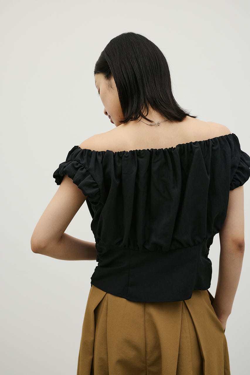 オフショルギャザーコルセットトップ BLK FREE