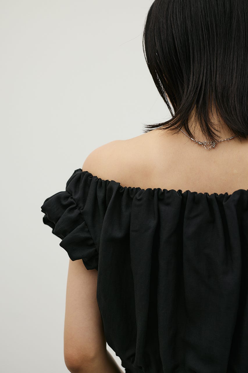 オフショルギャザーコルセットトップ BLK FREE