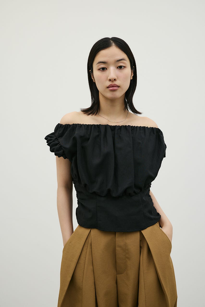 オフショルギャザーコルセットトップ BLK FREE