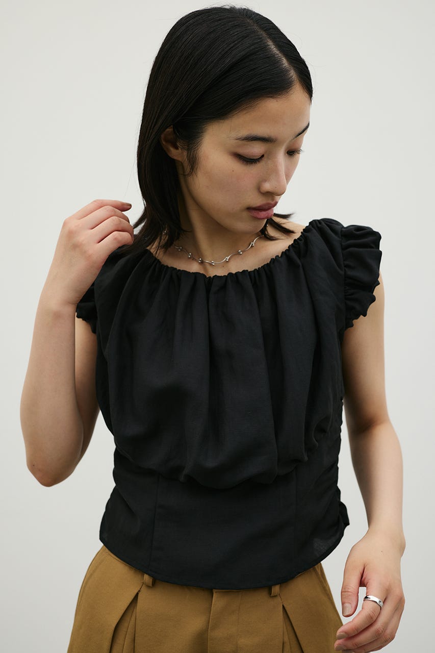 オフショルギャザーコルセットトップ BLK FREE