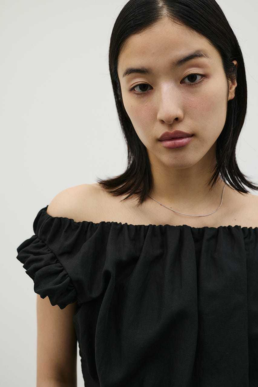 オフショルギャザーコルセットトップ BLK FREE