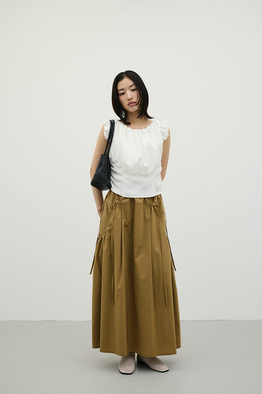 オフショルギャザーコルセットトップ WHT FREE