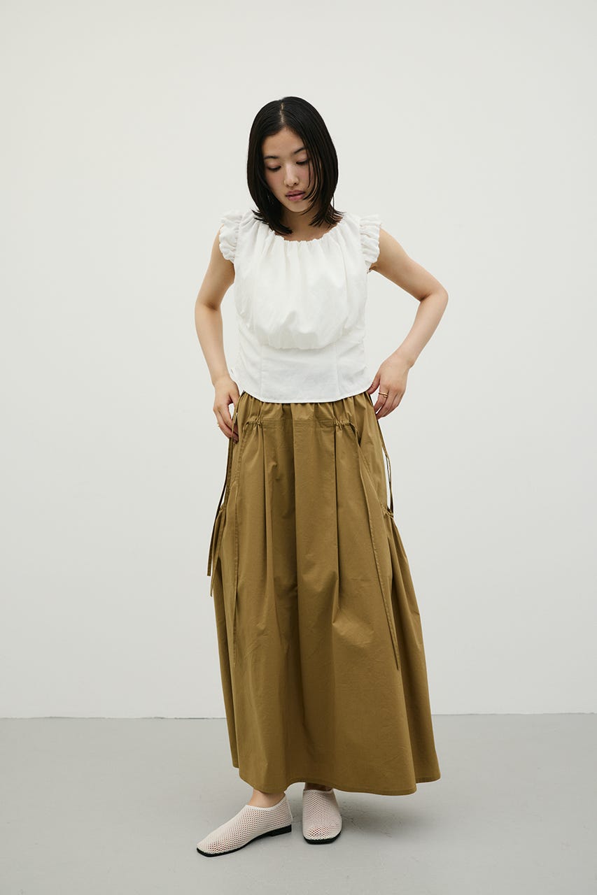 オフショルギャザーコルセットトップ WHT FREE