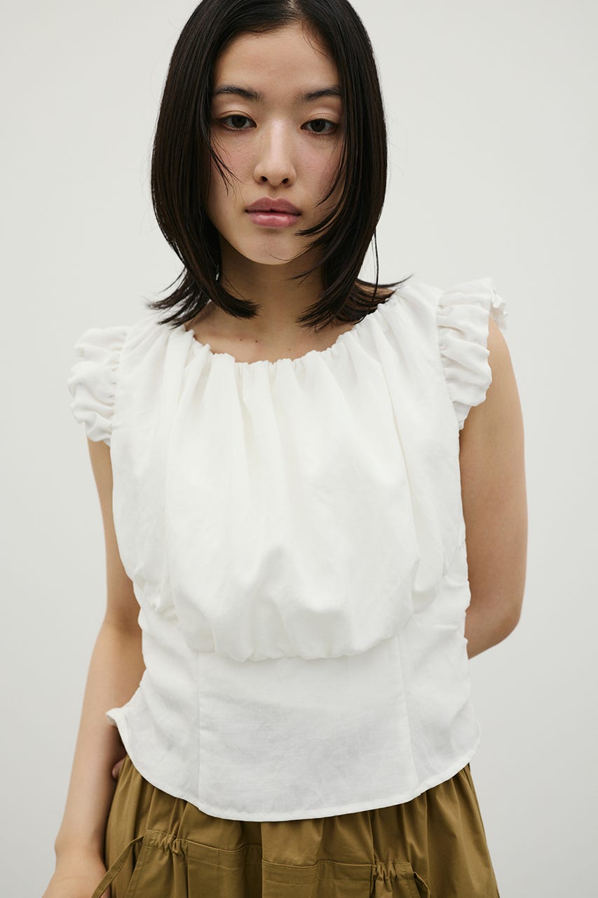 オフショルギャザーコルセットトップ WHT FREE