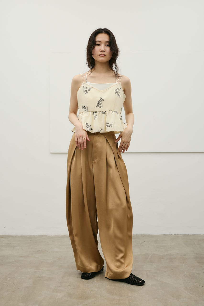サテンラップワイドパンツ BEG M
