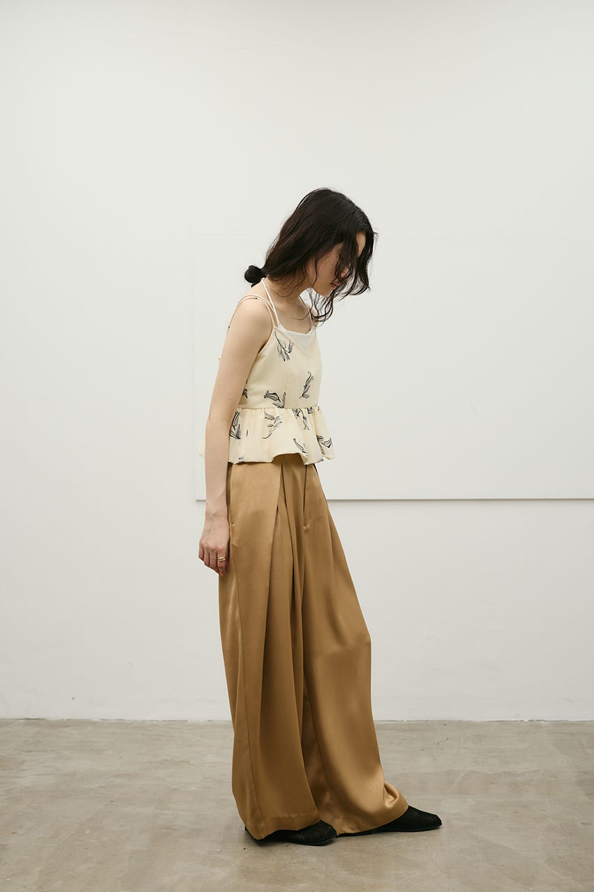 サテンラップワイドパンツ BEG M