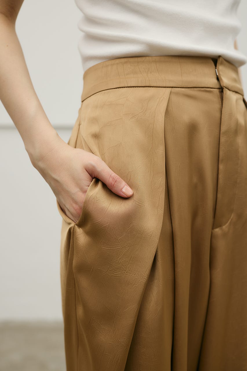 サテンラップワイドパンツ BEG M