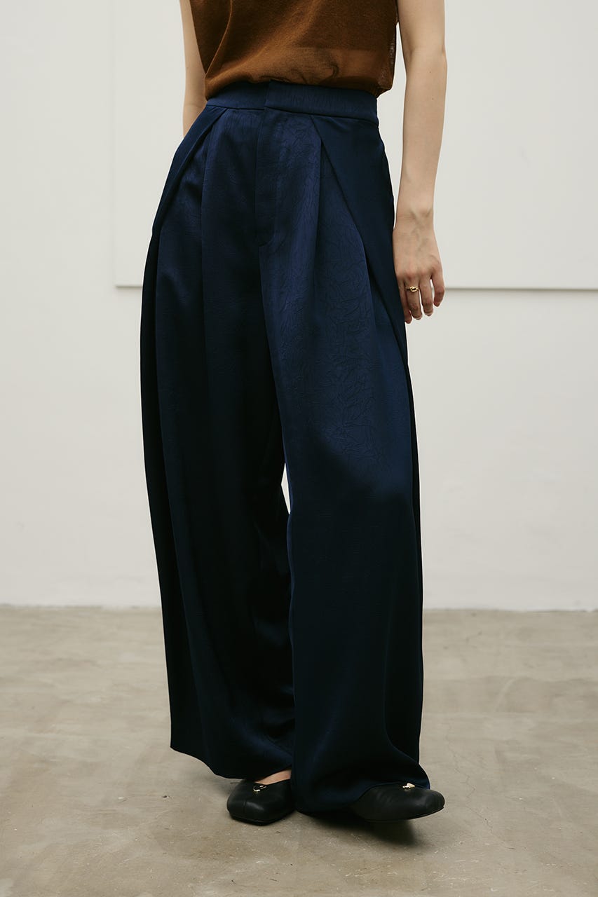 サテンラップワイドパンツ NVY S