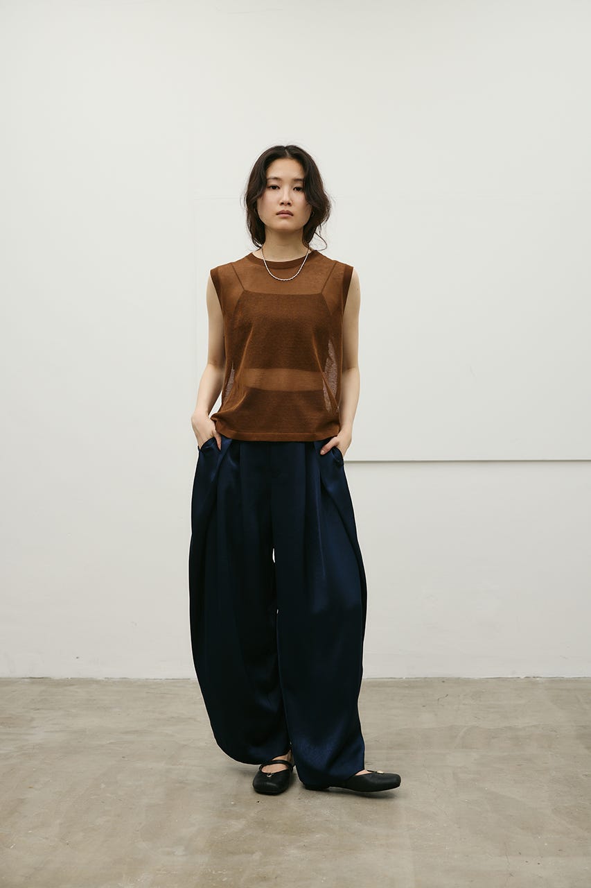 サテンラップワイドパンツ NVY S