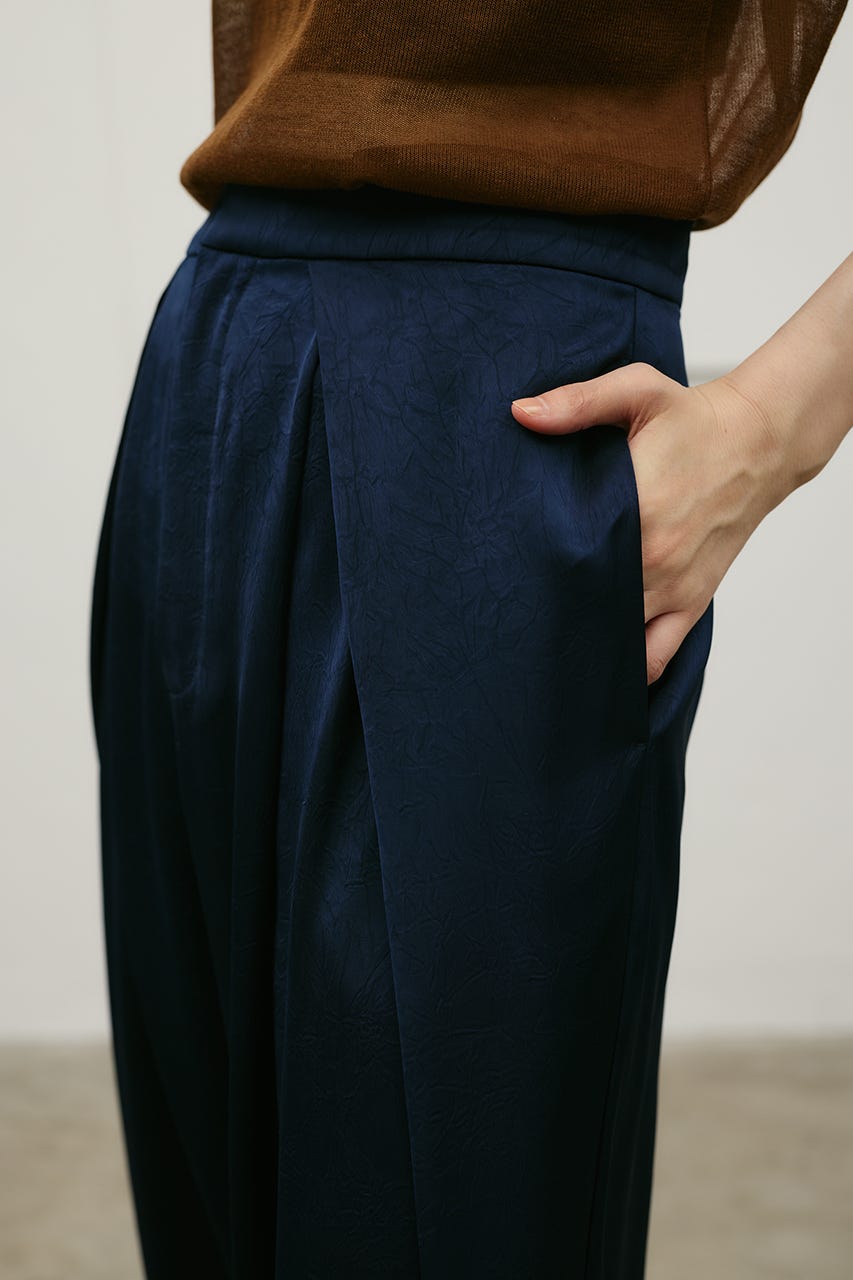 サテンラップワイドパンツ NVY S