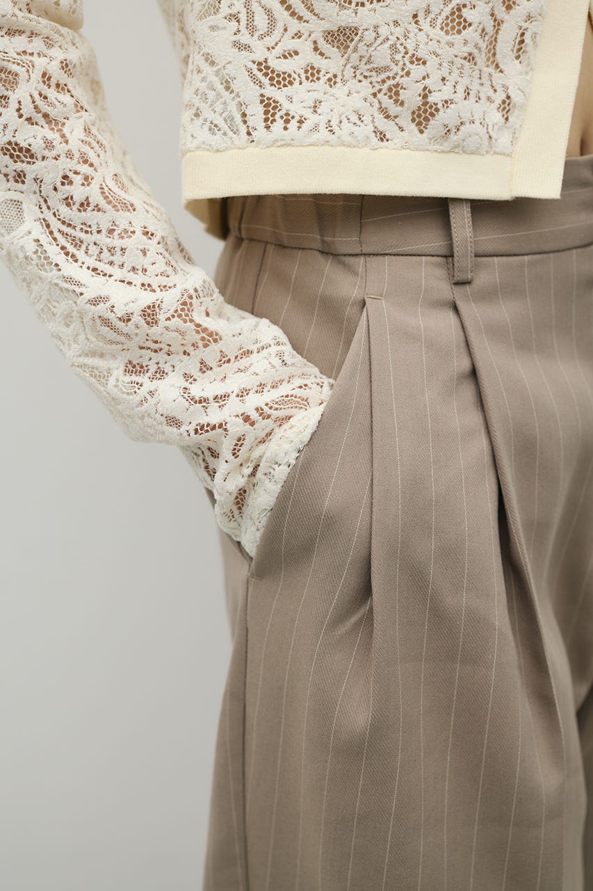 ストレートタックパンツ 柄BEG S