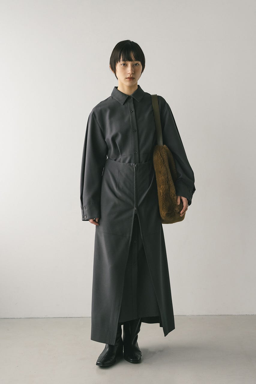 レイヤードシャツワンピース GRY S