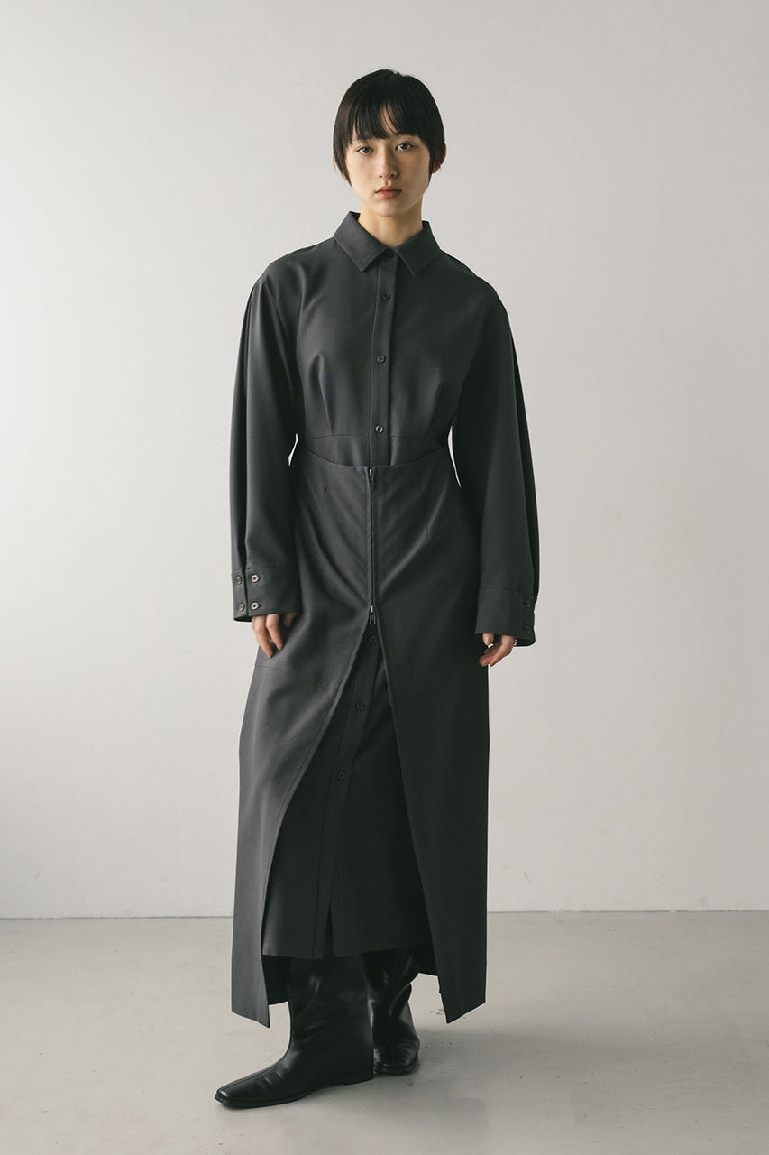 レイヤードシャツワンピース GRY S