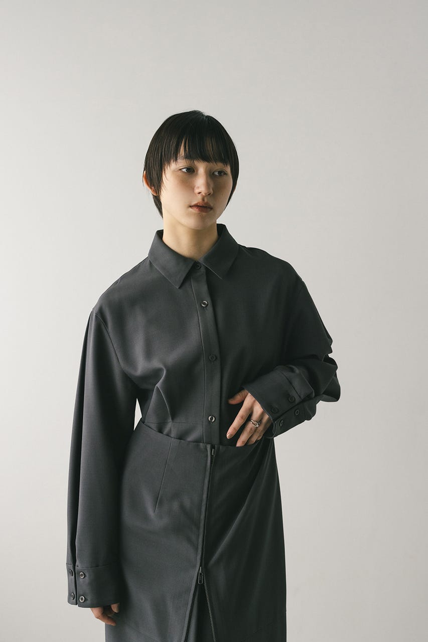 レイヤードシャツワンピース GRY S