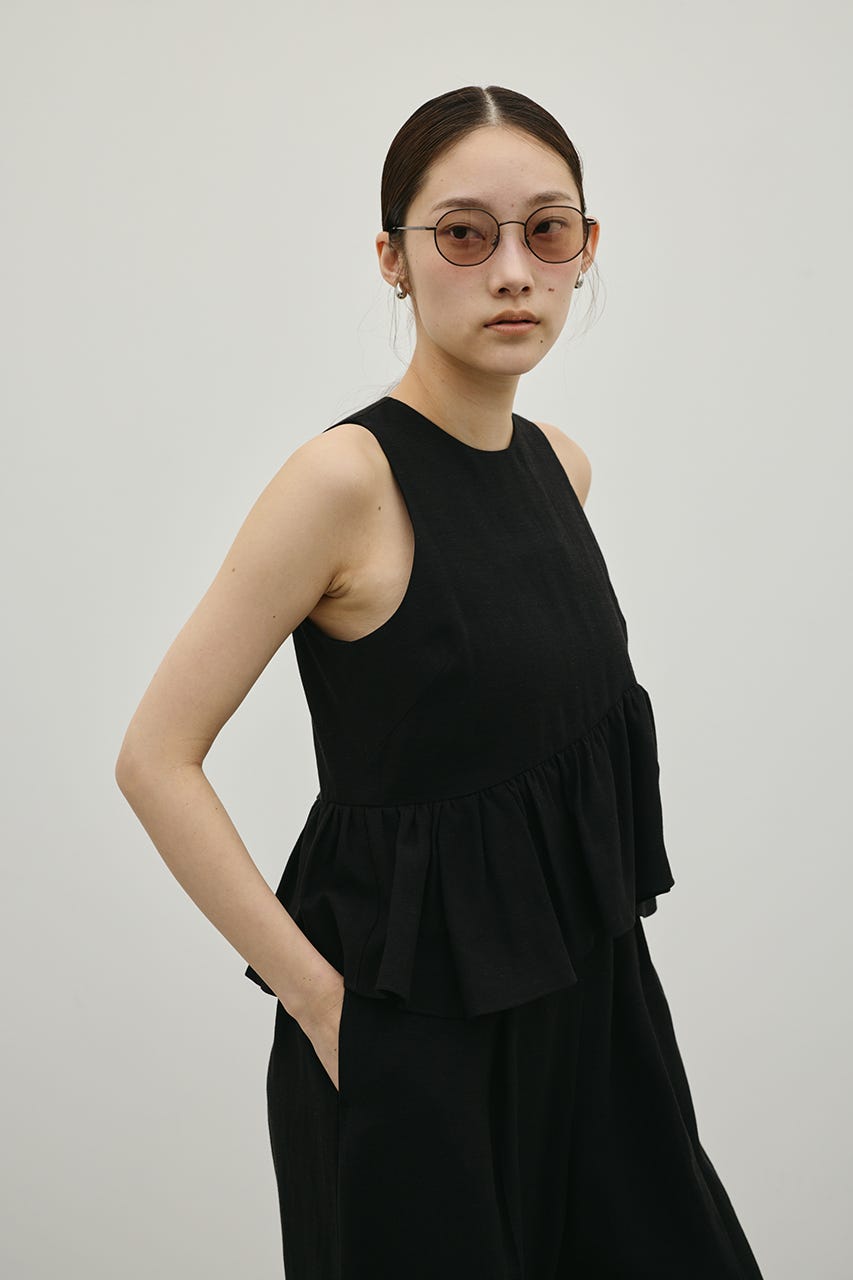 リネンミックスフリルオールインワン BLK S