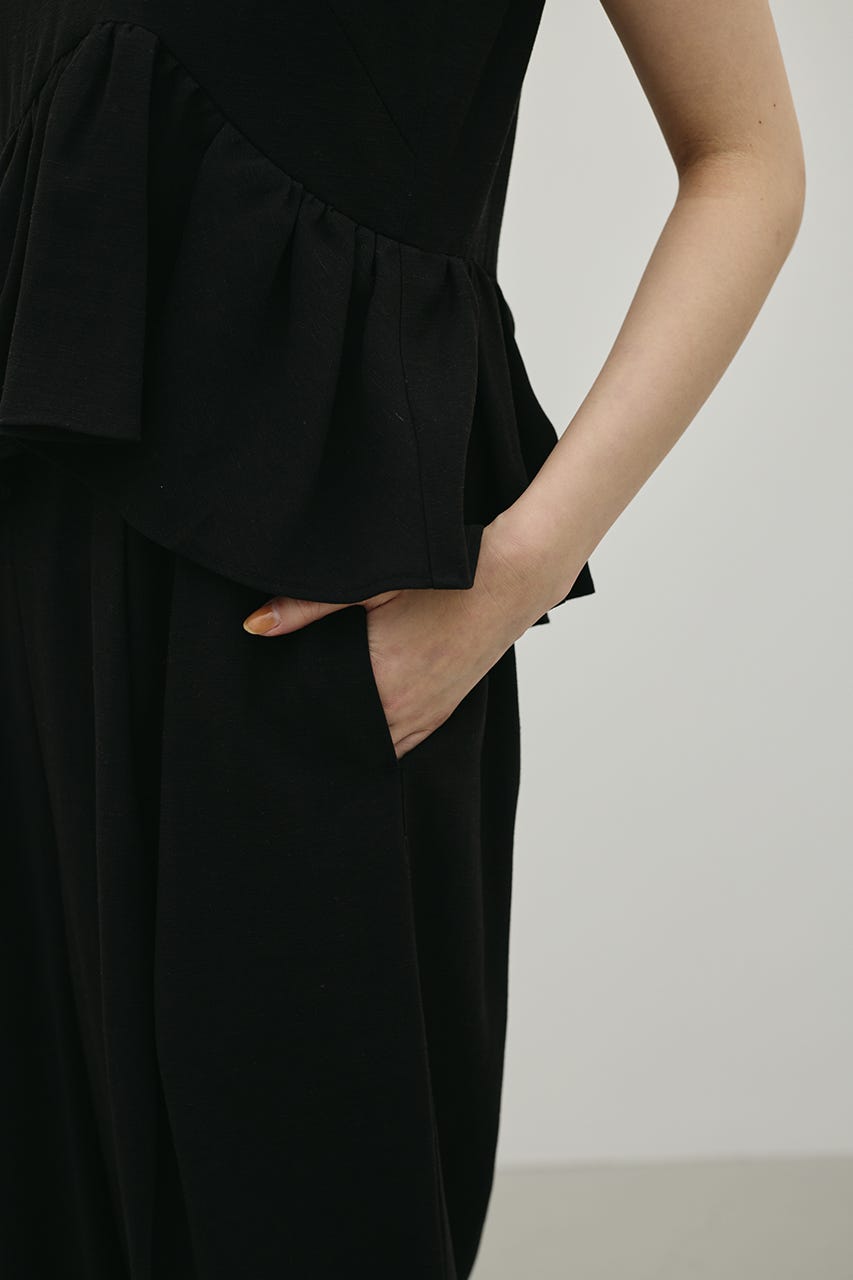 リネンミックスフリルオールインワン BLK S