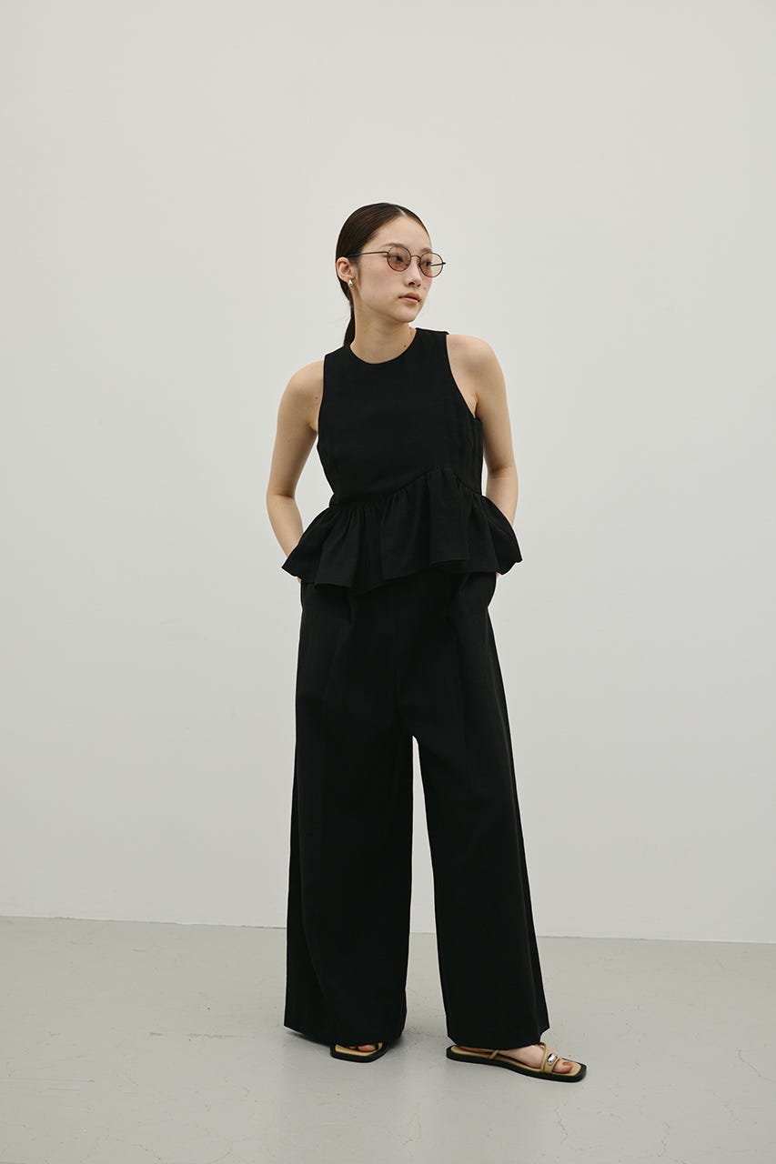 リネンミックスフリルオールインワン BLK S