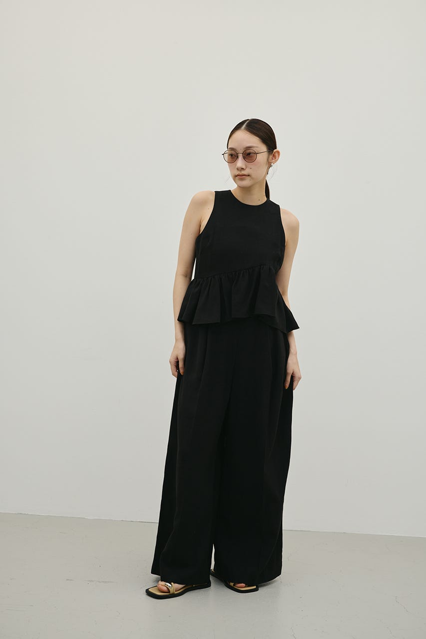 リネンミックスフリルオールインワン BLK S