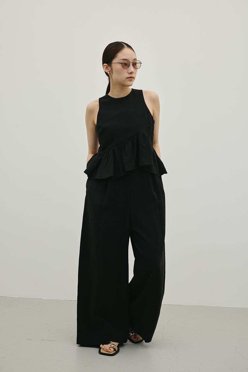 リネンミックスフリルオールインワン BLK S
