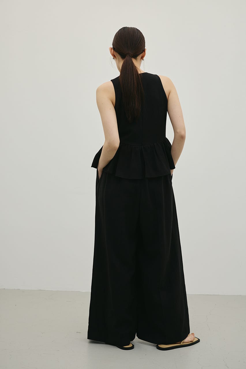 リネンミックスフリルオールインワン BLK S