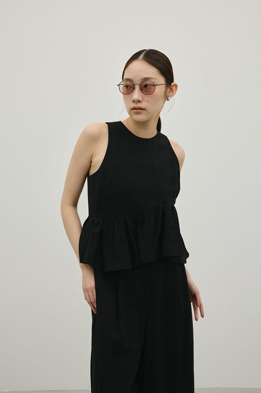 リネンミックスフリルオールインワン BLK S